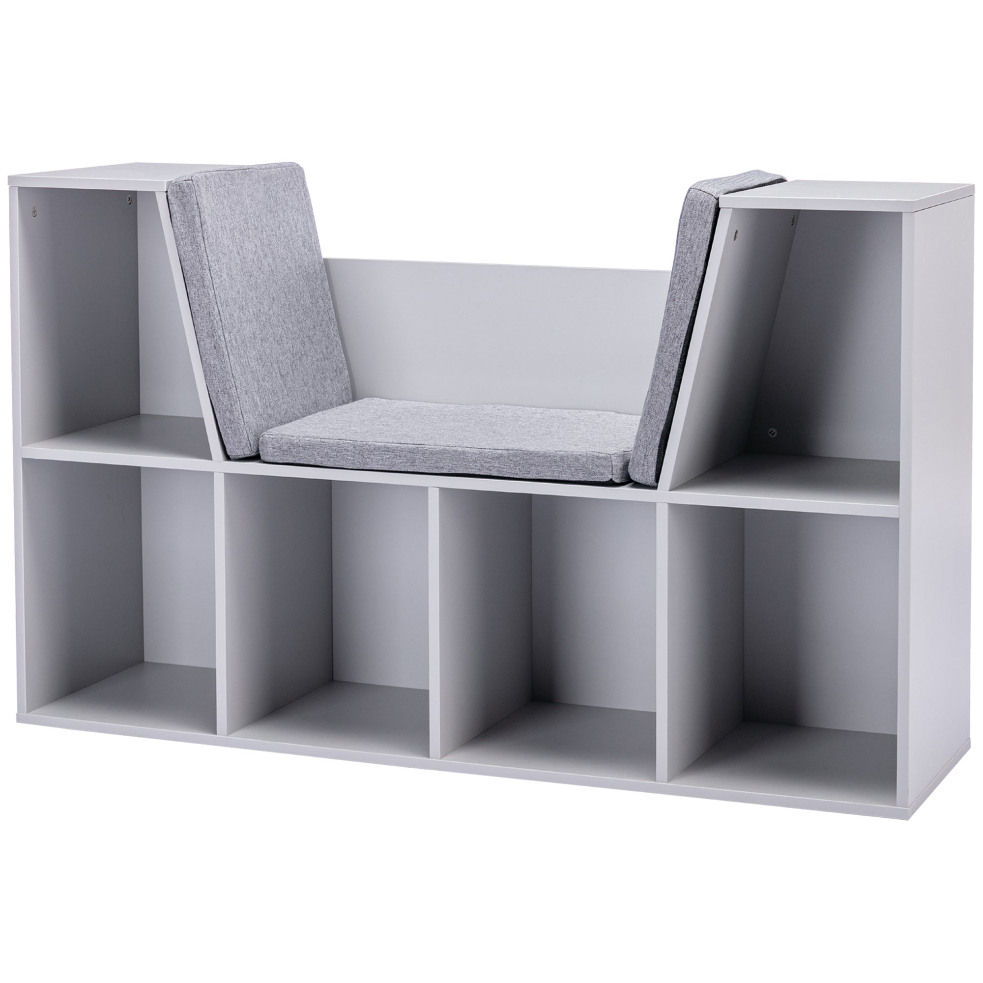 HOMCOM Kids Bookcase Shelf Storage Cabinet Unit, Living Room Sideboard w/ Six Compartments for Toys, Books - Grey